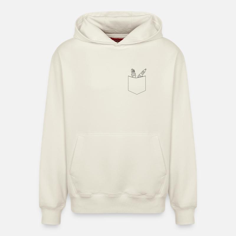 Poche de poitrine mécanique - Sweat à capuche unisexe décontracté en coton biologique – de SPREAD - blanc cassé
