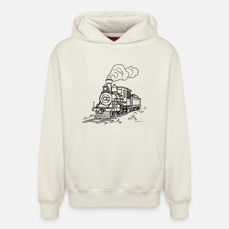 Dessin ferroviaire - Sweat à capuche unisexe décontracté en coton biologique – de SPREAD - blanc cassé