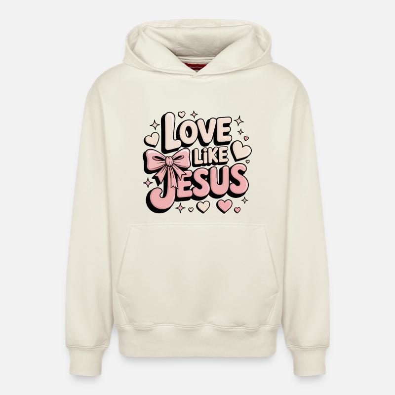 Aimez comme Jésus - Sweat à capuche unisexe décontracté en coton biologique – de SPREAD - blanc cassé