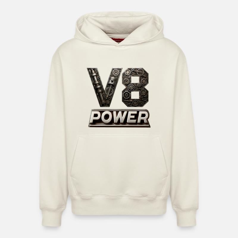 Puissance du V8 - Sweat à capuche unisexe décontracté en coton biologique – de SPREAD - blanc cassé