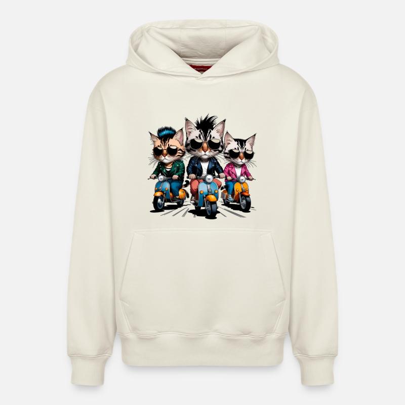 Chats rocker - Sweat à capuche unisexe décontracté en coton biologique – de SPREAD - blanc cassé