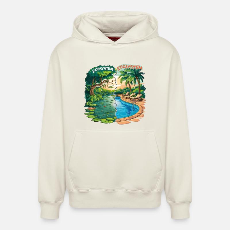 Ecosystem vs Egosystem Message Écologique - Sweat à capuche unisexe décontracté en coton biologique – de SPREAD - blanc cassé