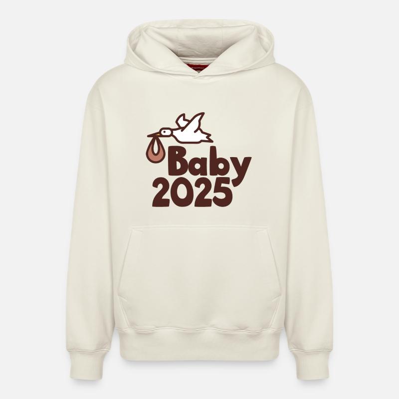 Bébé cigogne 2025 - Sweat à capuche unisexe décontracté en coton biologique – de SPREAD - blanc cassé