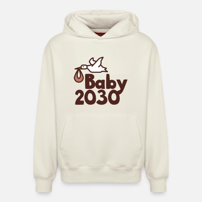 Bébé cigogne 2030 - Sweat à capuche unisexe décontracté en coton biologique – de SPREAD - blanc cassé