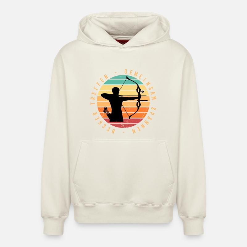 Archer au coucher du soleil - Sweat à capuche unisexe décontracté en coton biologique – de SPREAD - blanc cassé
