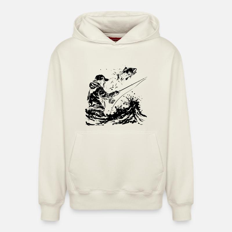 Dessin de pêche - Sweat à capuche unisexe décontracté en coton biologique – de SPREAD - blanc cassé