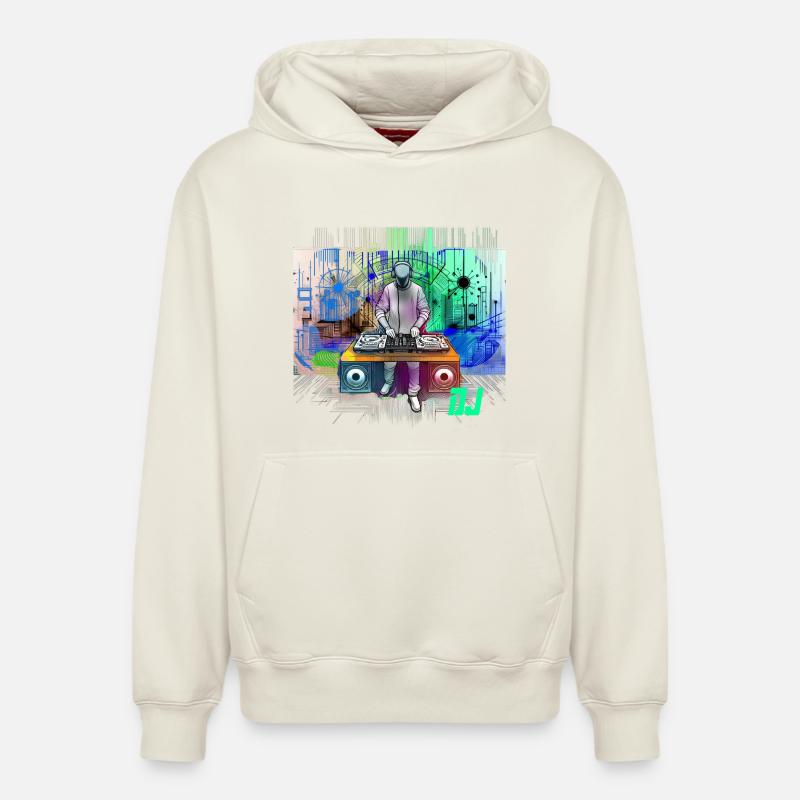 Dynamischer DJ mit bunten Techno-Designs - Relaxed Unisex Organic Hoodie – von SPREAD - Naturweiß