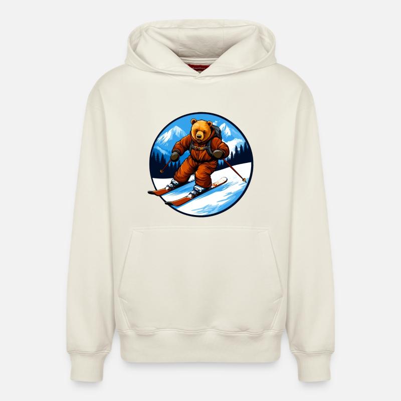 Ours de ski - Sweat à capuche unisexe décontracté en coton biologique – de SPREAD - blanc cassé