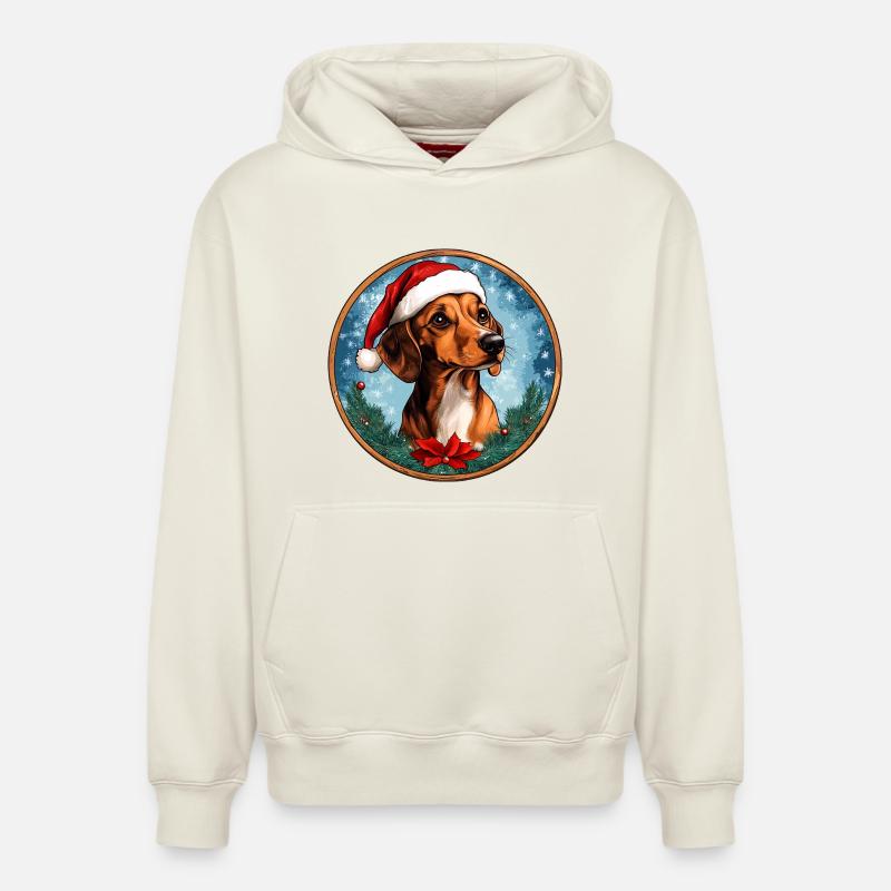 Teckel Père Noël - Sweat à capuche unisexe décontracté en coton biologique – de SPREAD - blanc cassé