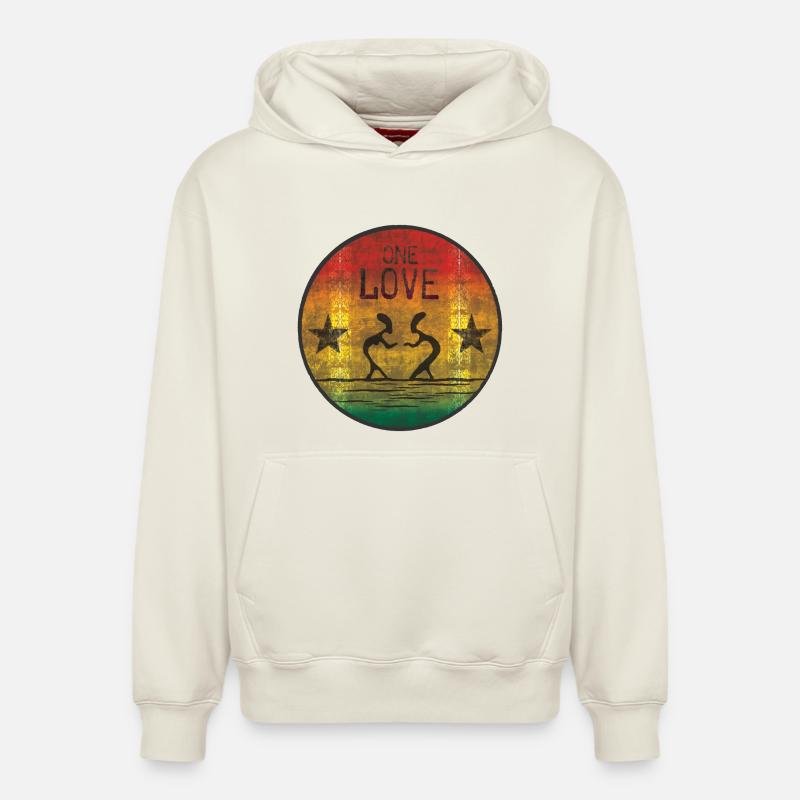one love reggae - Sweat à capuche unisexe décontracté en coton biologique – de SPREAD - blanc cassé