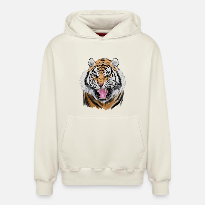tiger - Sweat à capuche unisexe décontracté en coton biologique – de SPREAD - blanc cassé