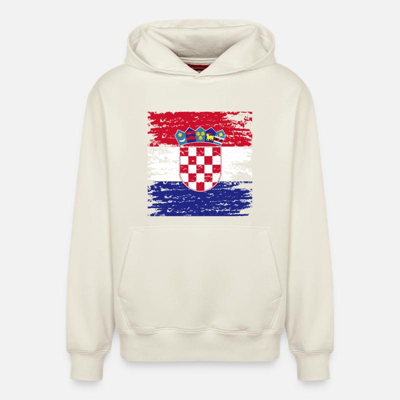 Drapeau Croate Authentique Écusson - Sweat à capuche unisexe décontracté en coton biologique – de SPREAD - blanc cassé