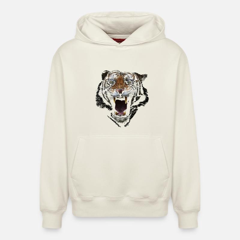 Tigre - Sweat à capuche unisexe décontracté en coton biologique – de SPREAD - blanc cassé