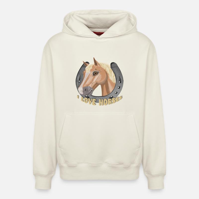 J’aime les chevaux cheval cheval - Sweat à capuche unisexe décontracté en coton biologique – de SPREAD - blanc cassé