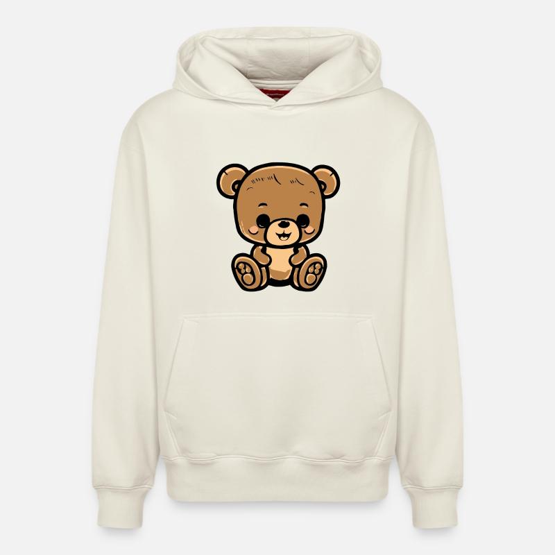 Câlin Teddy Sitting Brown Bear - Sweat à capuche unisexe décontracté en coton biologique – de SPREAD - blanc cassé