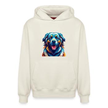 Polnische Schäferhundrasse Karikatur Kawaii - Relaxed Unisex Organic Hoodie – von SPREAD - Naturweiß - Vorne - AI Model Female 172 dark (172cm) & AI Model Male 178 light (178cm)