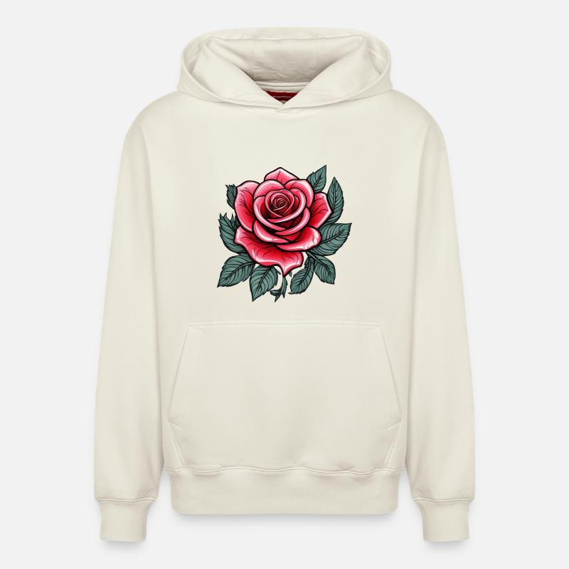Tatouage Rose Fleur de Rose - Sweat à capuche unisexe décontracté en coton biologique – de SPREAD - blanc cassé