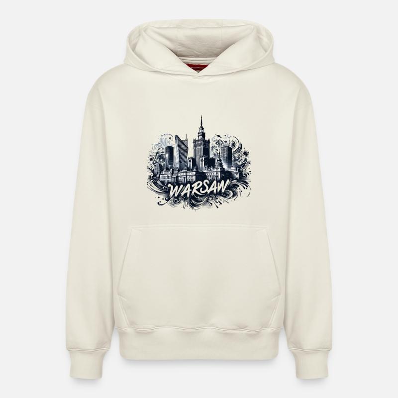 Varsovie Capitale Pologne Cadeau - Sweat à capuche unisexe décontracté en coton biologique – de SPREAD - blanc cassé