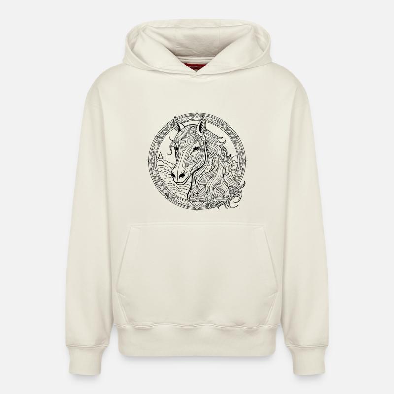 Cheval Mandala majestueux - Sweat à capuche unisexe décontracté en coton biologique – de SPREAD - blanc cassé