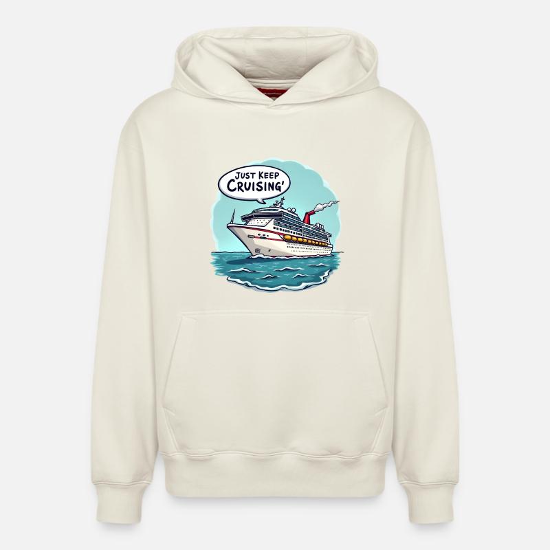 Continuez simplement à naviguer" - Sweat à capuche unisexe décontracté en coton biologique – de SPREAD - blanc cassé