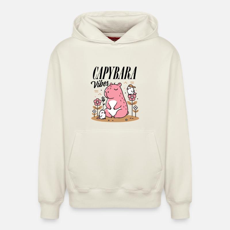 Capybara détendu avec des amis - Sweat à capuche unisexe décontracté en coton biologique – de SPREAD - blanc cassé