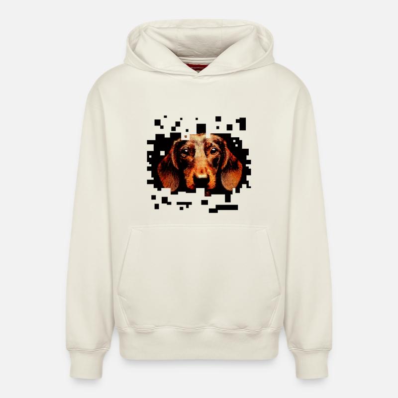 Teckel à poil dur pixelart - Sweat à capuche unisexe décontracté en coton biologique – de SPREAD - blanc cassé