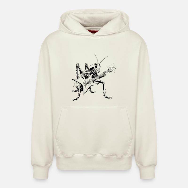 Grasshopper guitariste - Sweat à capuche unisexe décontracté en coton biologique – de SPREAD - blanc cassé