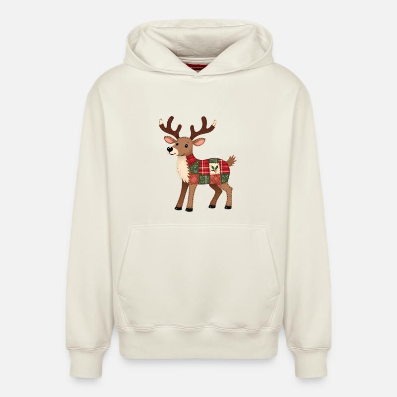 Patchwork Renne Noël - Sweat à capuche unisexe décontracté en coton biologique – de SPREAD - blanc cassé