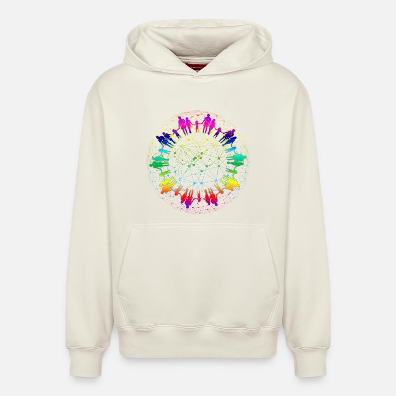 Rainbow Net de la communauté - Sweat à capuche unisexe décontracté en coton biologique – de SPREAD - blanc cassé