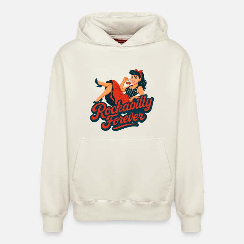 Rockabilly Forever Pin-up Graphique - Sweat à capuche unisexe décontracté en coton biologique – de SPREAD - blanc cassé