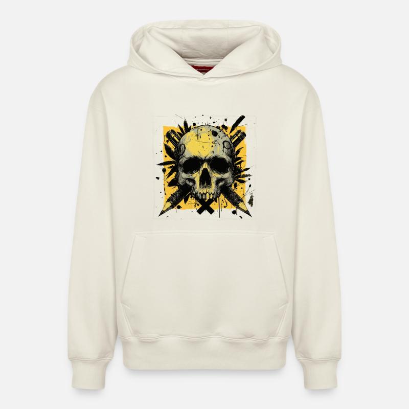 Crâne et crayons croisés - Sweat à capuche unisexe décontracté en coton biologique – de SPREAD - blanc cassé