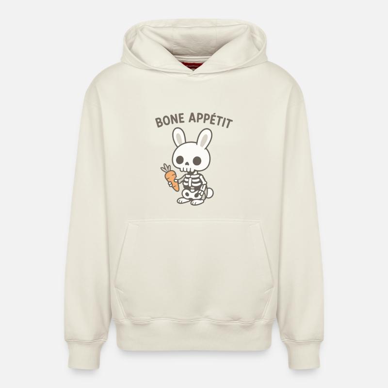 Bone Appetit Skeleton Bunny - Sweat à capuche unisexe décontracté en coton biologique – de SPREAD - blanc cassé