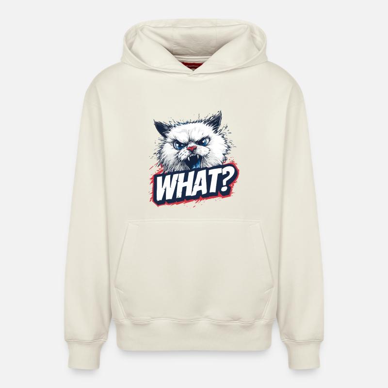 Angry Cat – Quoi ? Concevoir - Sweat à capuche unisexe décontracté en coton biologique – de SPREAD - blanc cassé