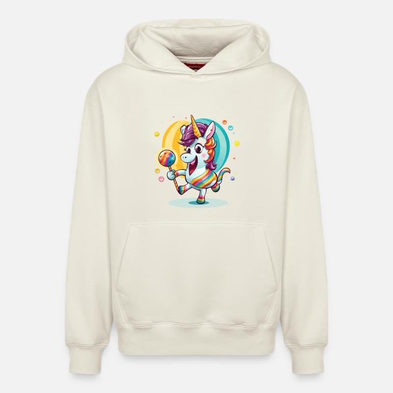 Regenbogen-Einhorn mit Lutscher - Relaxed Unisex Organic Hoodie – von SPREAD - Naturweiß