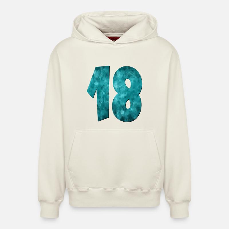 Numéro Dix-Huit - 18e anniversaire - Sweat à capuche unisexe décontracté en coton biologique – de SPREAD - blanc cassé