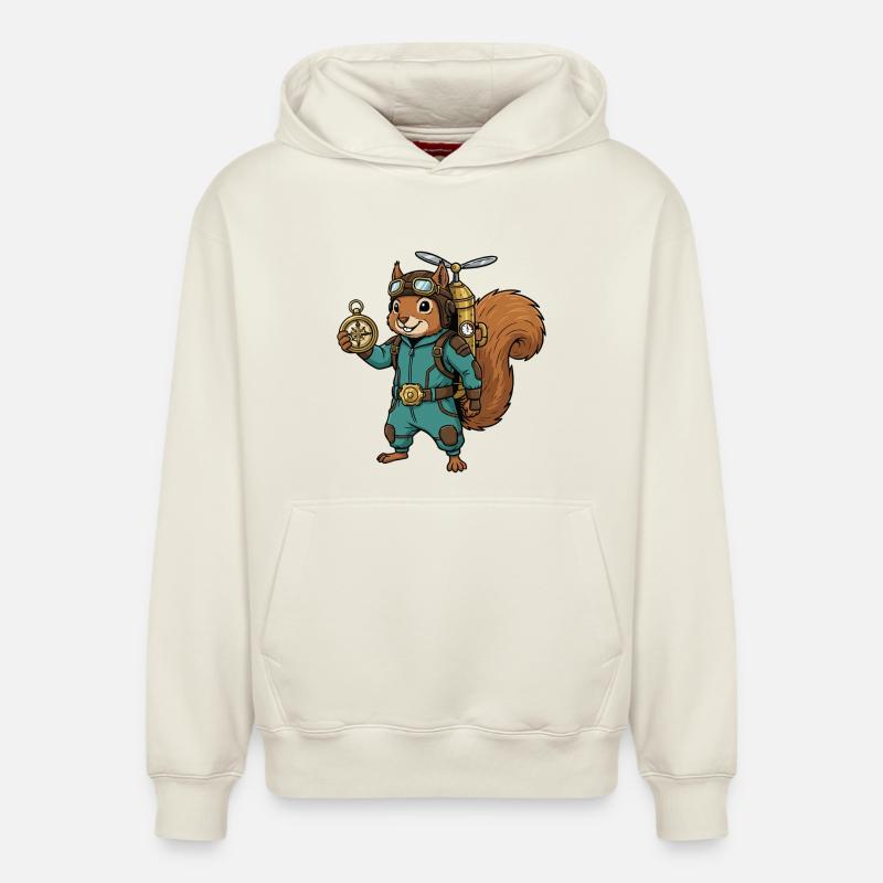 Squirrel Steampunk Aviator Jetpack-Kompass - Relaxed Unisex Organic Hoodie – von SPREAD - Naturweiß