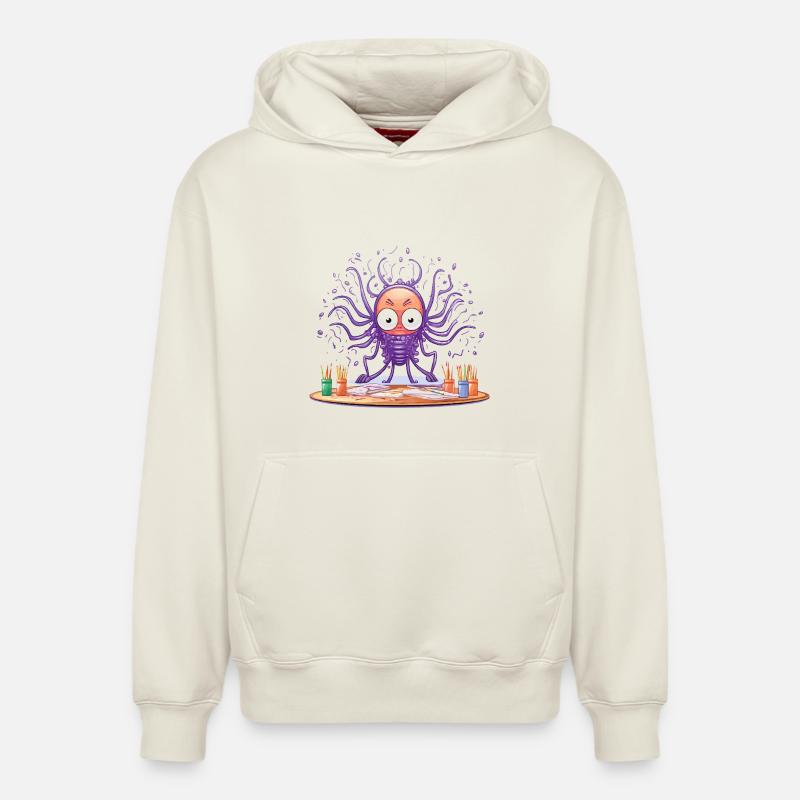 Creative Ink Octopus - Sweat à capuche unisexe décontracté en coton biologique – de SPREAD - blanc cassé
