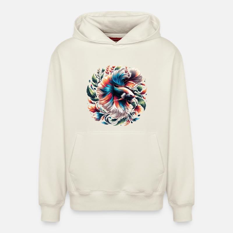 Betta siamois, Betta splendens, Bettafan - Sweat à capuche unisexe décontracté en coton biologique – de SPREAD - blanc cassé
