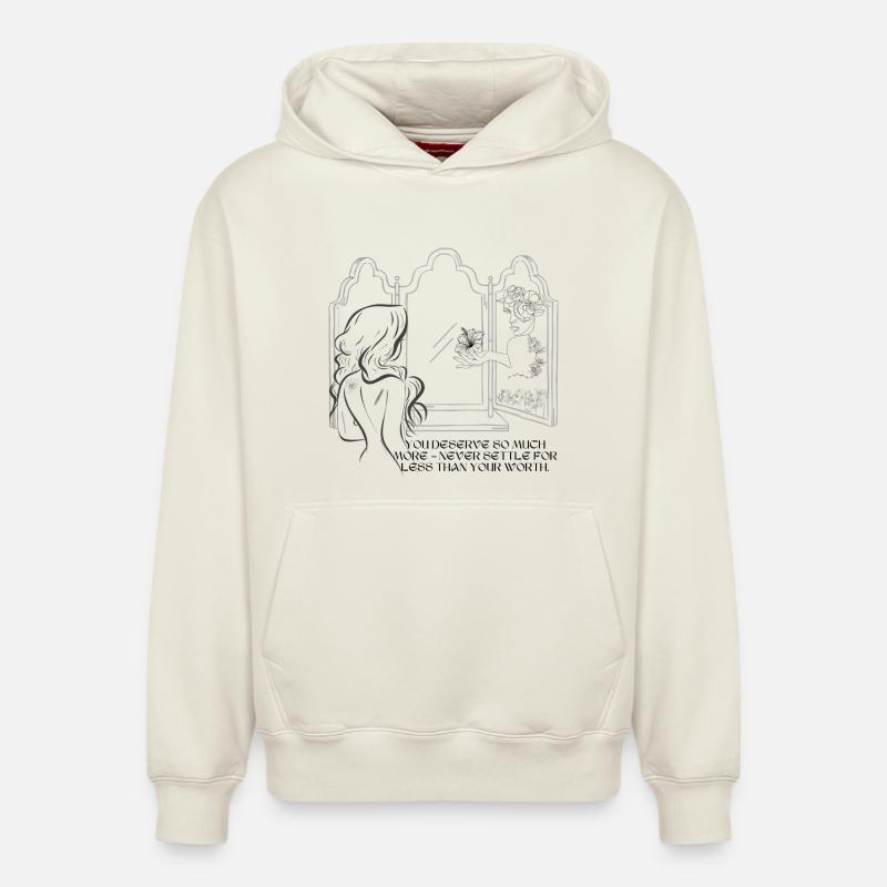 Miroir de l’estime de soi - Sweat à capuche unisexe décontracté en coton biologique – de SPREAD - blanc cassé
