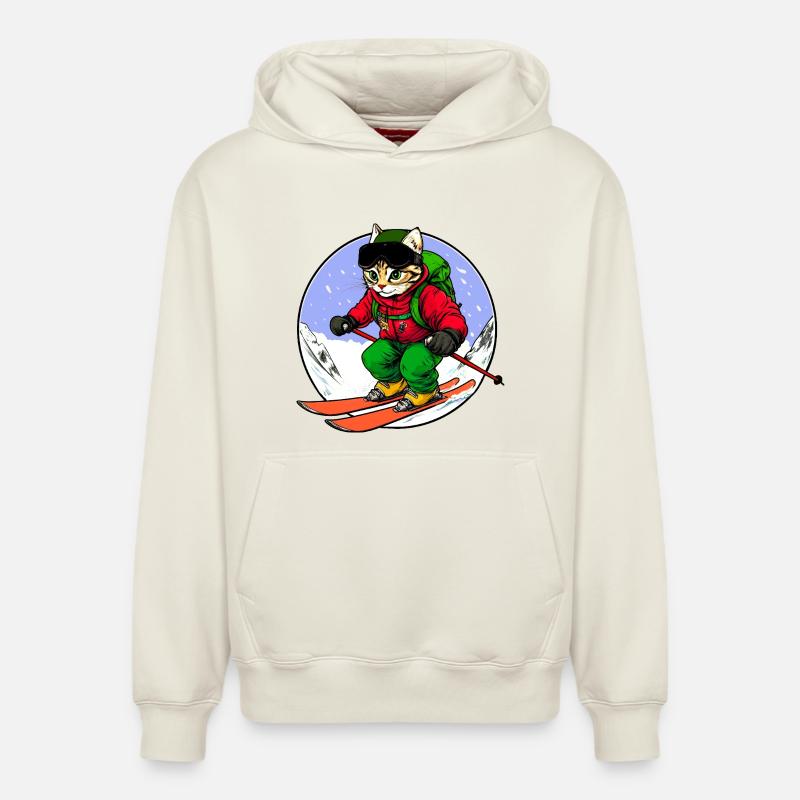 Skier Cat Freeride - Sweat à capuche unisexe décontracté en coton biologique – de SPREAD - blanc cassé