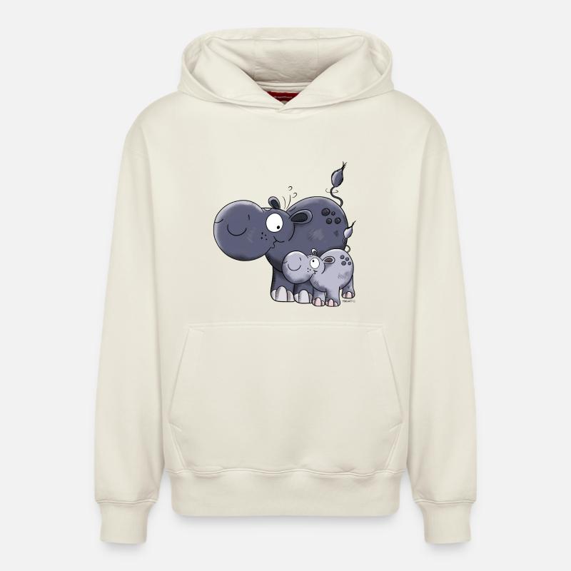 Hippopotame - Sweat à capuche unisexe décontracté en coton biologique – de SPREAD - blanc cassé