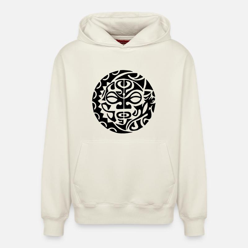 Schwarzer polynesischer Todeskopf - Relaxed Unisex Organic Hoodie – von SPREAD - Naturweiß