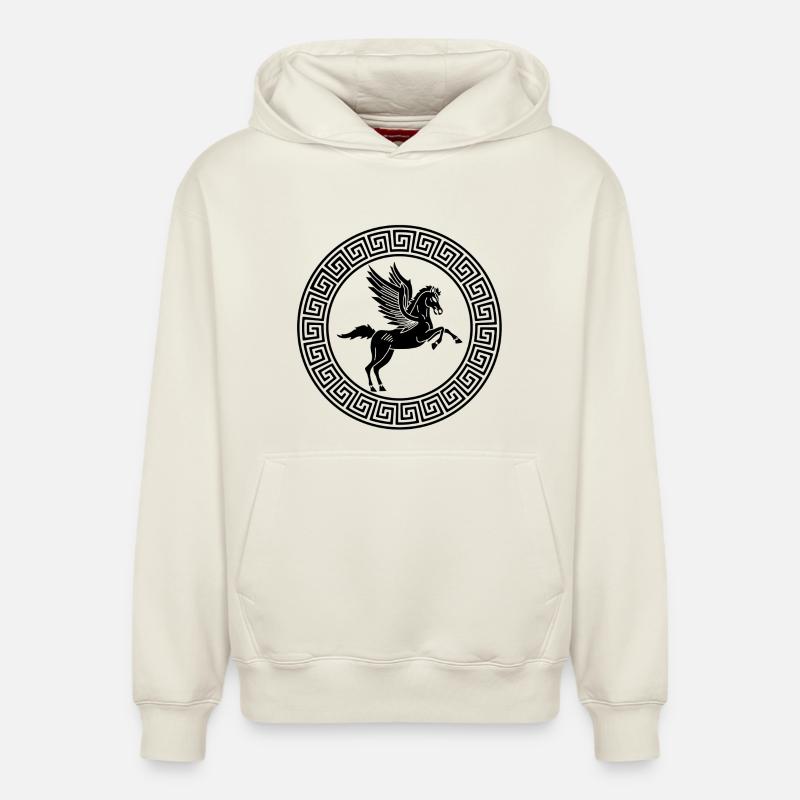 Symbole du cheval Pégase noir - Sweat à capuche unisexe décontracté en coton biologique – de SPREAD - blanc cassé