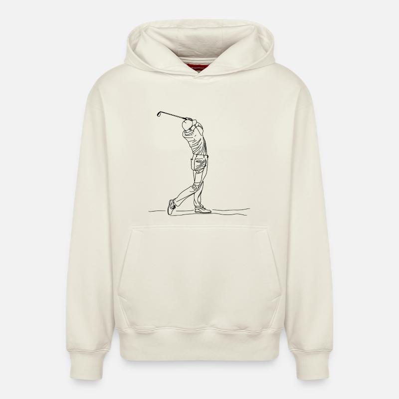 Golf Boy Dessin d’une ligne - Sweat à capuche unisexe décontracté en coton biologique – de SPREAD - blanc cassé
