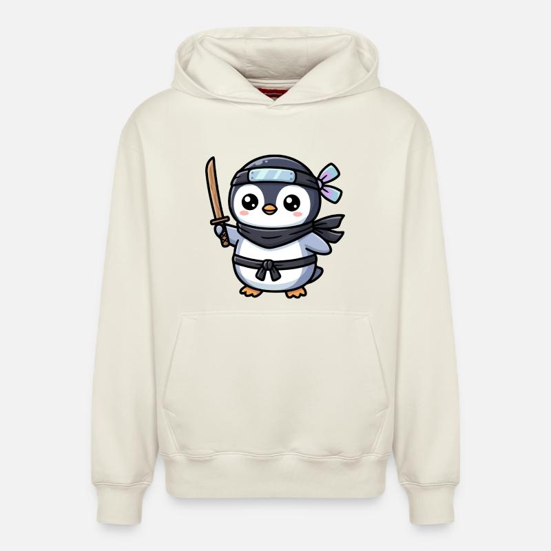 Pingouin Ninja avec Épée - Sweat à capuche unisexe décontracté en coton biologique – de SPREAD - blanc cassé