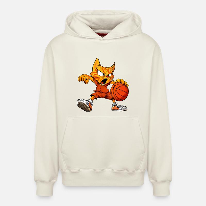 Basket-Cats - Cool Cat - Sweat à capuche unisexe décontracté en coton biologique – de SPREAD - blanc cassé