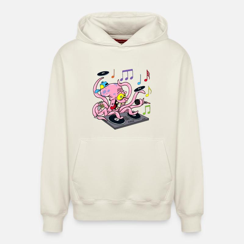 Pieuvre dj - Sweat à capuche unisexe décontracté en coton biologique – de SPREAD - blanc cassé