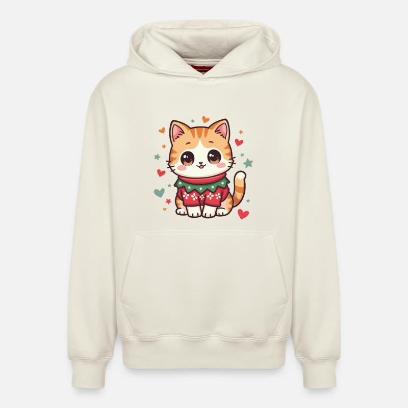 Chat de Noël - Sweat à capuche unisexe décontracté en coton biologique – de SPREAD - blanc cassé
