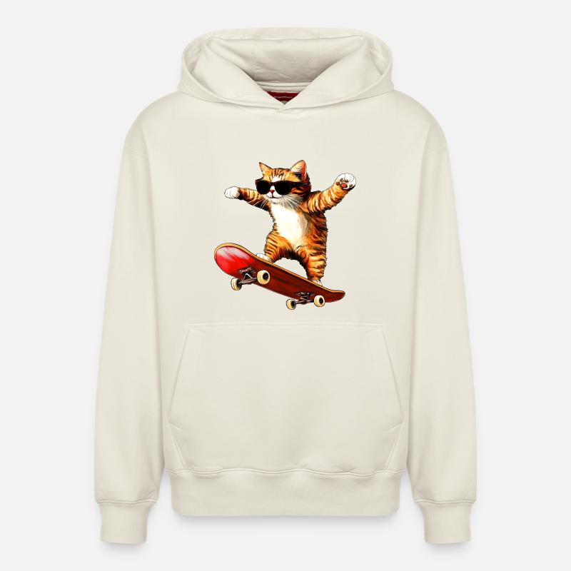 Skateboard pour chat - Sweat à capuche unisexe décontracté en coton biologique – de SPREAD - blanc cassé