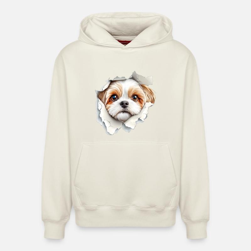 Shih Tzu - Sweat à capuche unisexe décontracté en coton biologique – de SPREAD - blanc cassé